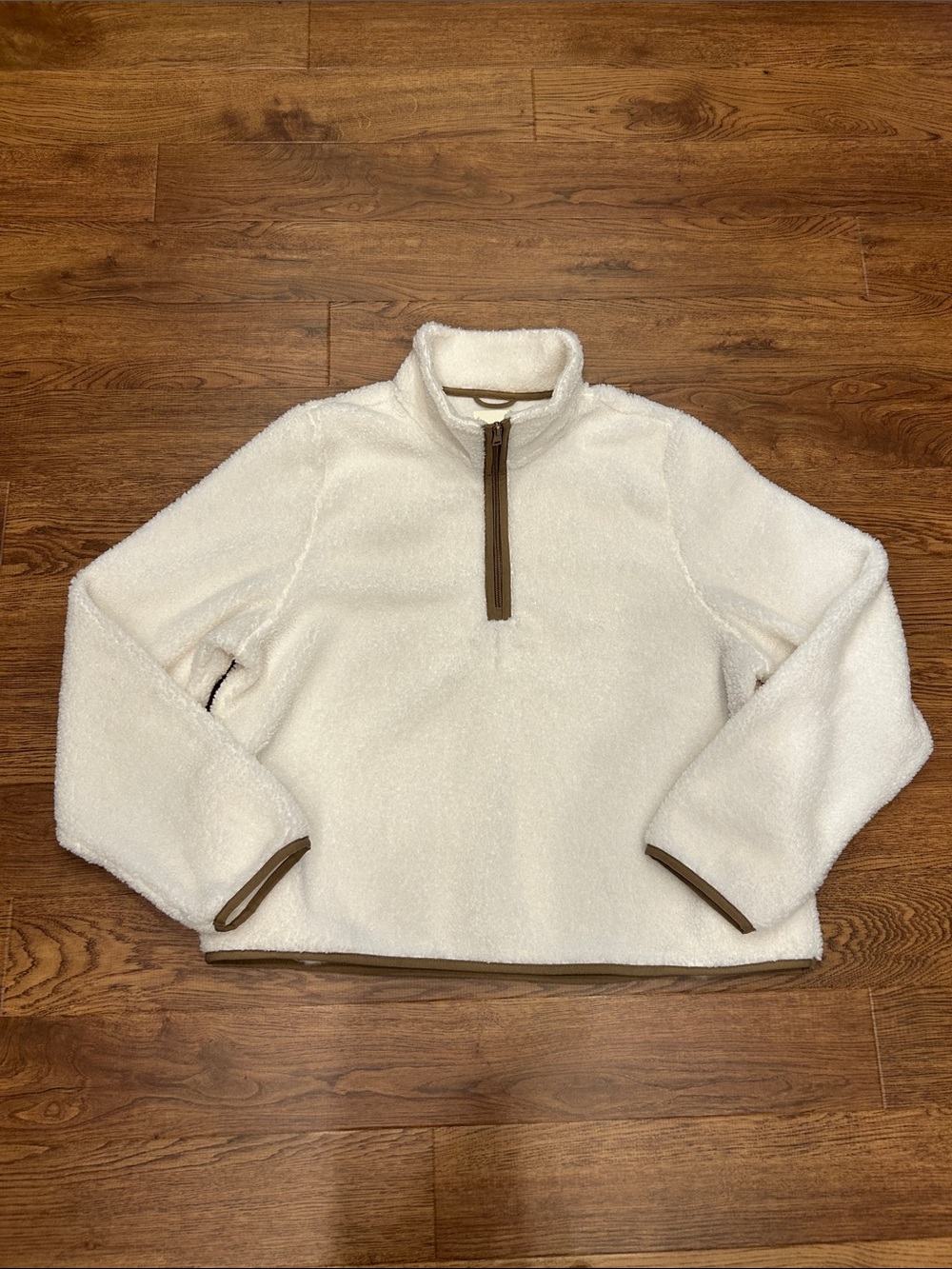 Aspen Cozy Half-Zip Sherpa Fleece Pullover - Cream with Brown Trim Women’s XL